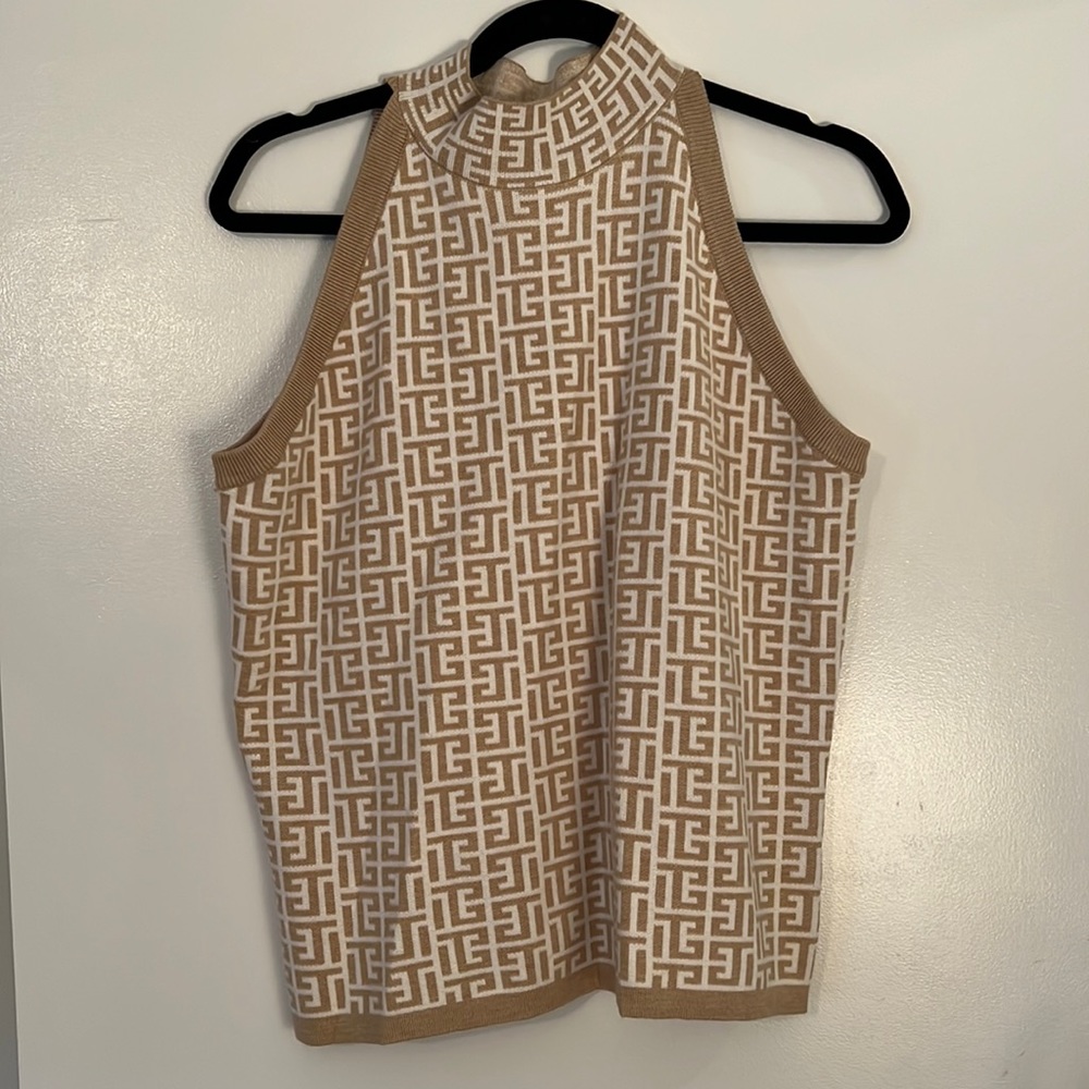 Beige/tan Geometric turtleneck sweater tank - new with tags - size L
